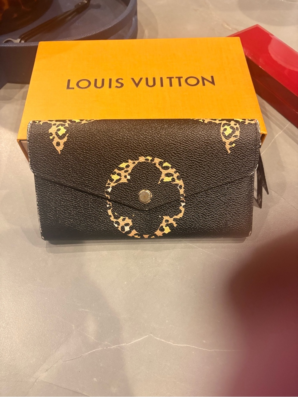 Louis Vuitton Black Wallet with Leopard Monogram Accents